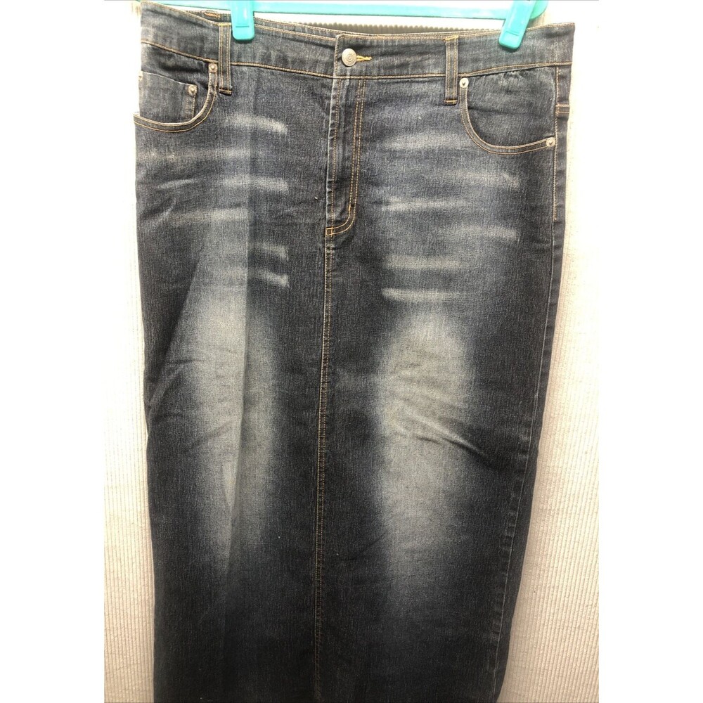 Goddess Trend Denim Maxi Length Skirt Size 16 Distressed Stains